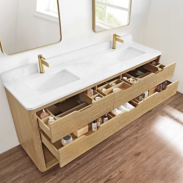 Salma Blonde Oak 72" Double Vanity with White Cultured Marble Top