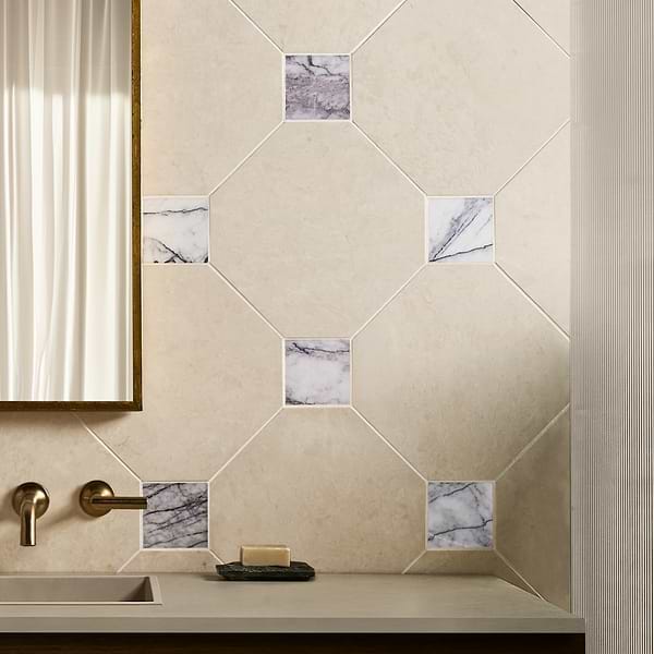 Alaris Crema Ella 12" Octagon with Lilac Dot Honed Marble Tile
