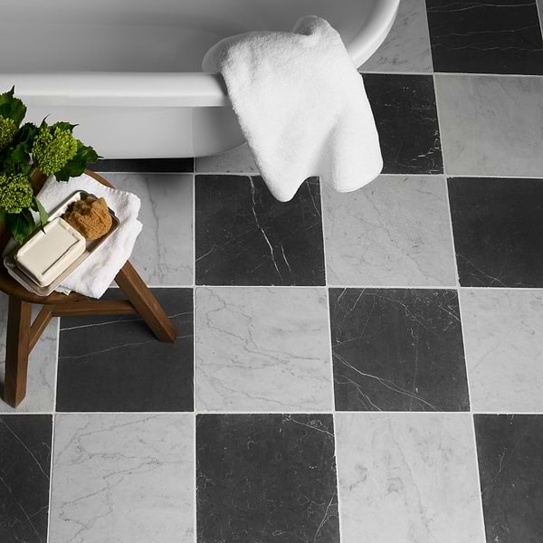 Avanti Nero Marquina Black and Bianco Carrara White 12x12 Tumbled Marble Checkerboard Tile