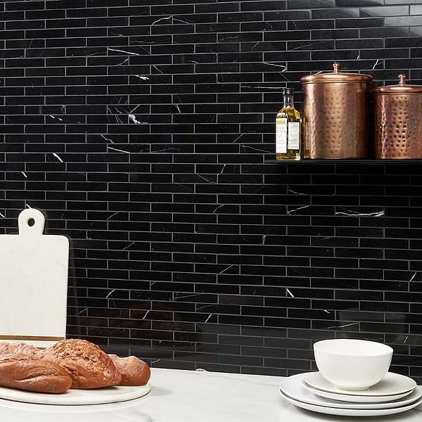 Nero Marquina 1x4 Piano Brick Polished Marble Mosaic Tile