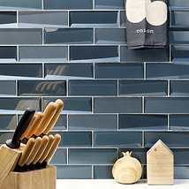 Remington Bricks Midnight Blue 2x6 3D Mixed Finish Glass Subway Tile