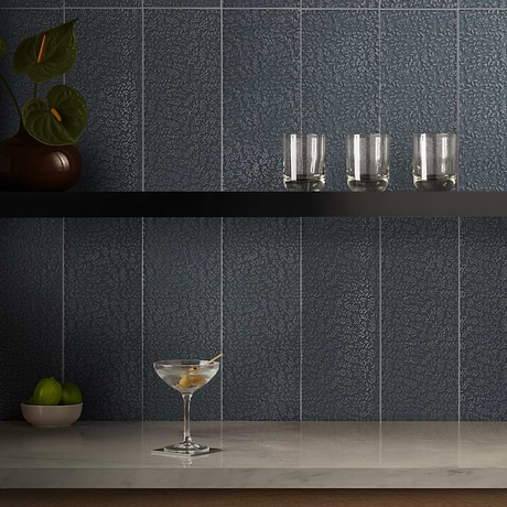 Sonya Flowers Midnight Gray 6x16 Frosted Glass Tile