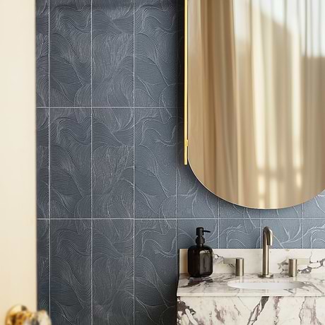 Sonya Waves Midnight Gray 6x16 Frosted Glass Tile