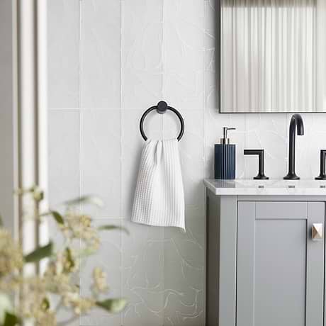 Sonya Waves Pearl White 6x16 Frosted Glass Tile