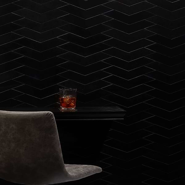 New Palm Beach by Krista Watterworth Floral Black Chevron Polished Marble Mosaic