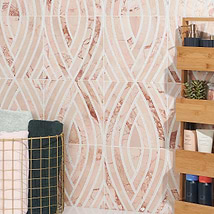New Palm Beach by Krista Watterworth Leaf Pink Polished Marble Mosaic