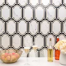 Inara Cavalier Brass & Polished Calacatta and Black Jade Marble Tile