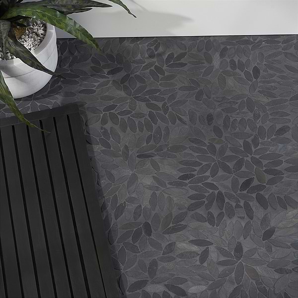 Nature Flower Alor Black Pebble Honed Mosaic Tile