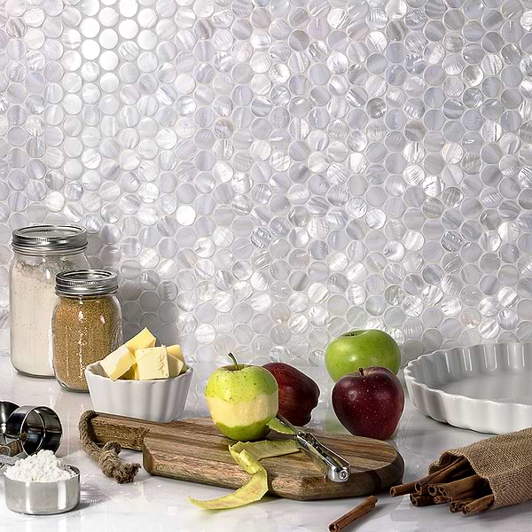 Oyster White Pearl Penny Round Tile