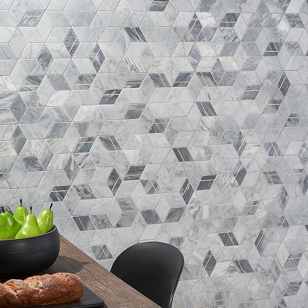 Morgana Bardiglio Polished Marble and Brass Mosaic Tile