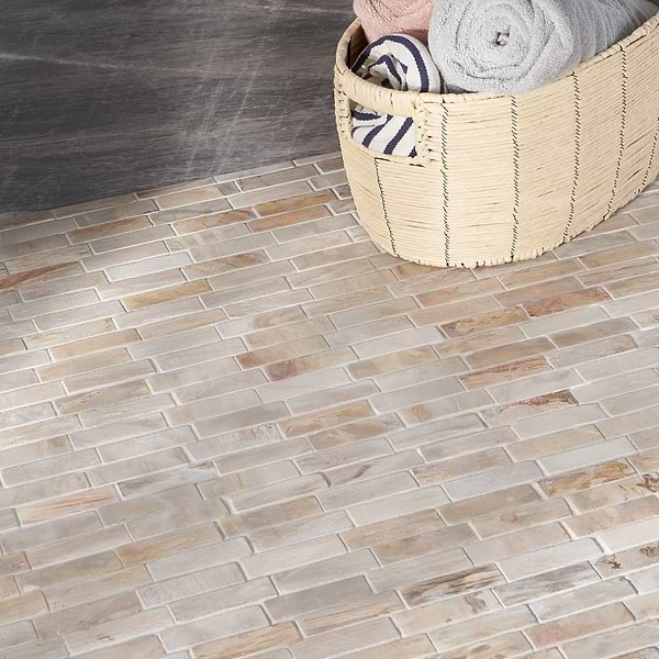 Fossil Brick Beige 1x4 Tumbled Marble Stone Mosaic Tile