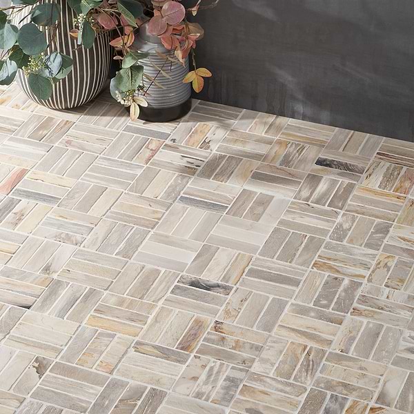 Fossil Basketweave 1x4 Petrified Stone Mosaic
