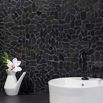 Cobblestone Black Sliced Pebble Honed Mosaic Tile