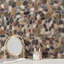 Cobblestone Motley Brown Sliced Pebble Honed Mosaic Tile