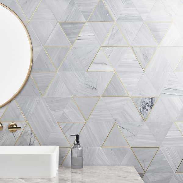 Verin Gray Polished Marble and Brass 6x6 Mosaic Tile