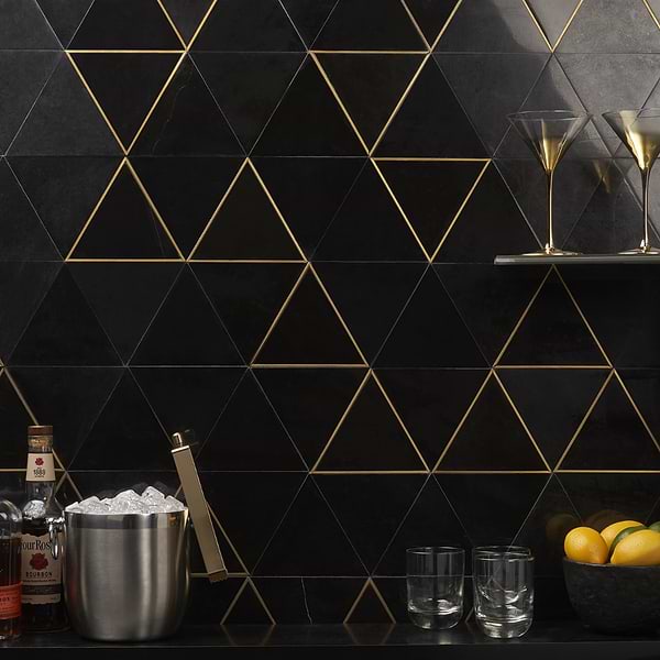Verin Nero Polished Marble and Brass 6x6 Mosaic Tile