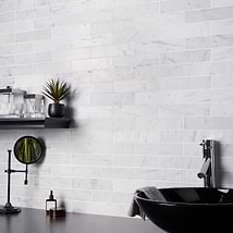 Brushed Stone Carrara White 2x8 Brushed Marble Subway Tile