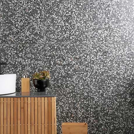 True Terrazzo Domino Gray 16x16 Polished Terrazzo Tile