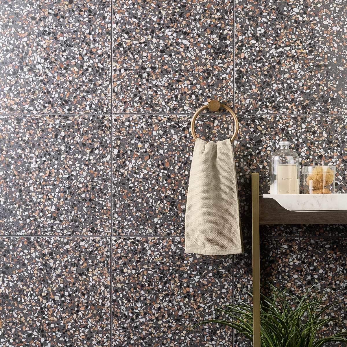 True Terrazzo Paradiso Gray 16x16 Polished Terrazzo Tile; in Gray, White, Black, Brown Cement Base with Stone Chips (Terrazzo); for Backsplash, Bathroom Floor, Bathroom Wall, Commercial Floor, Floor Tile, Kitchen Floor, Kitchen Wall, Outdoor Floor, Outdoor Wall, Shower Floor, Shower Wall, Wall Tile; in Style Ideas Classic, Contemporary, Industrial, Mid Century, Modern, Transitional; released 2025; new, trends
