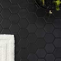 Meadowmere Black 3" Hexagon Matte Ceramic Tile