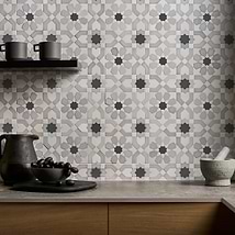 Cantico Fes Cloud Gray Mixed Finish Lava Stone and Cement Mosaic Tile
