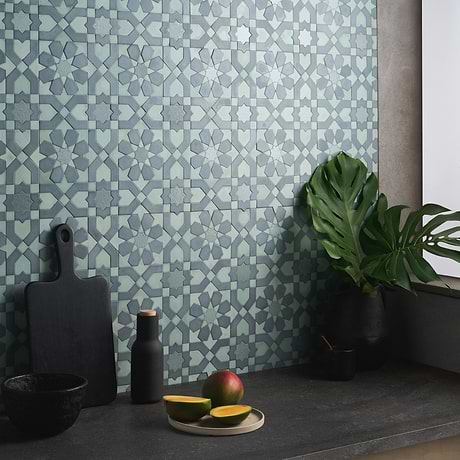 Cantico Fes Ocean Blue Mixed Finish Lava Stone and Cement Mosaic Tile