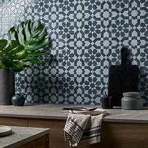 Cantico Fes Sky Blue Mixed Finish Lava Stone and Cement Mosaic Tile