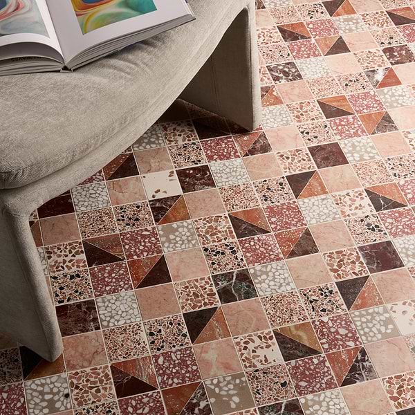 Elizabeth Sutton Artem Cardinal Terracotta Red 3x3 Polished & Honed Marble and Terrazzo Mosaic Tile