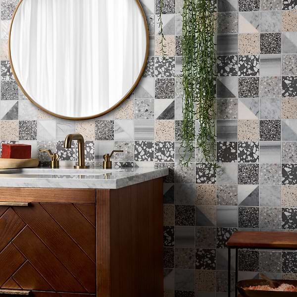 Elizabeth Sutton Artem Dove Gray 3x3 Polished & Honed Marble and Terrazzo Mosaic Tile