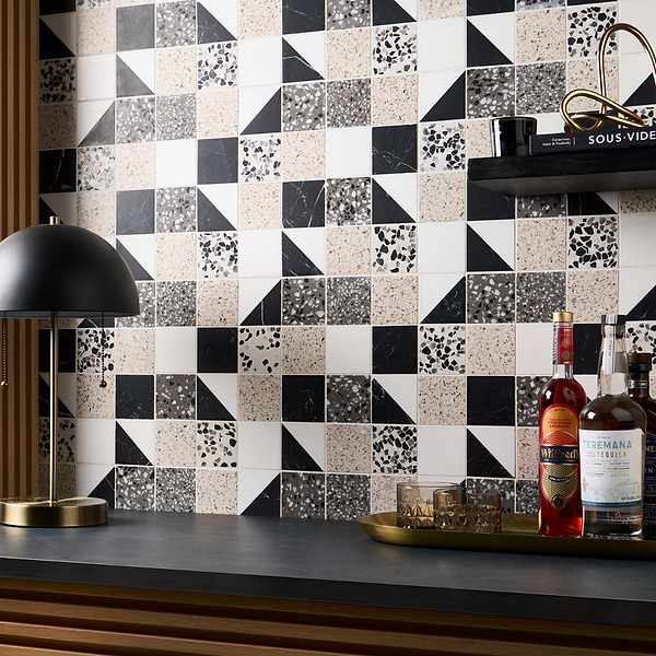 Elizabeth Sutton Artem Pica Black & White 3x3 Polished & Honed Marble and Terrazzo Mosaic Tile