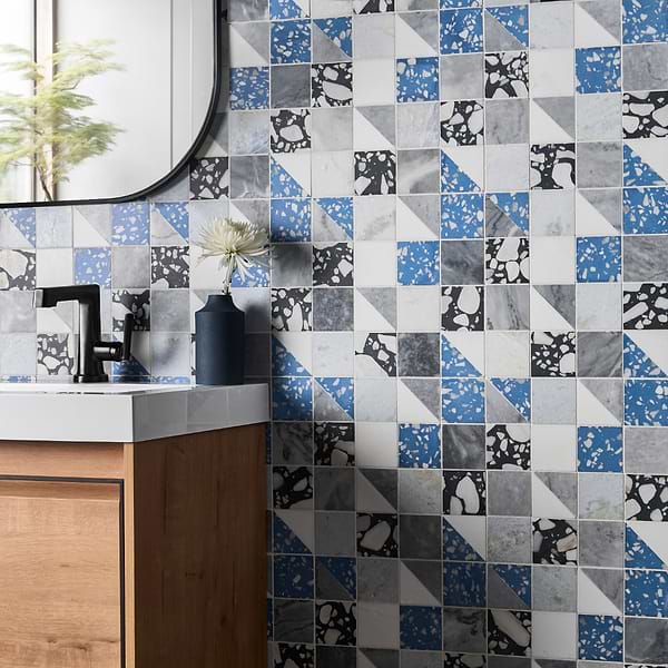 Elizabeth Sutton Artem Steller Blue 3x3 Polished & Honed Marble and Terrazzo Mosaic Tile