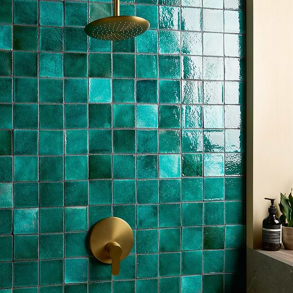 Breeze Tide Turquoise 4" Square Crackled Glossy Terracotta Square Tile