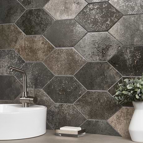 Adorno Hexagon Magma Mixed Gray 7x13 Semi-Polished Porcelain Tile