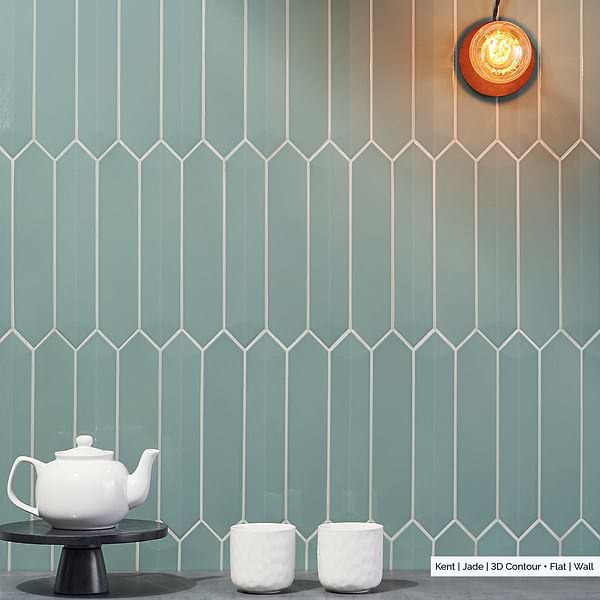 Kent Jade Green 3D 3x12 Contour Picket Polished Ceramic Wall Tile