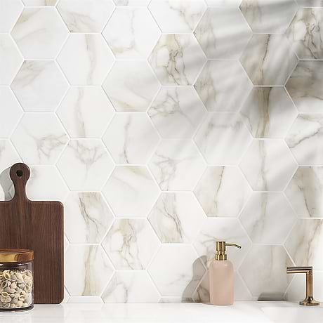 Amalfi Calacatta 6” Hexagon Matte Porcelain Tile