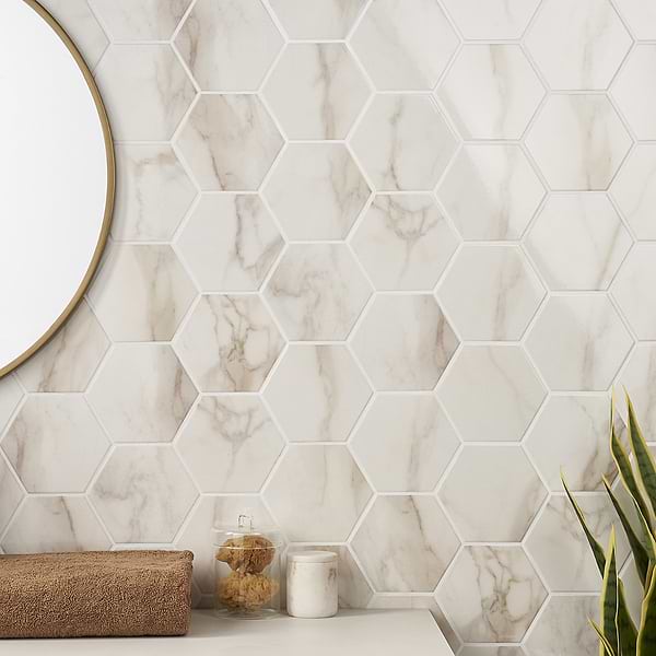 Amalfi Calacatta 6” Hexagon Polished Porcelain Tile
