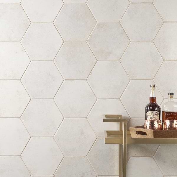 Kalay White 9" Hexagon Polished Porcelain Tile