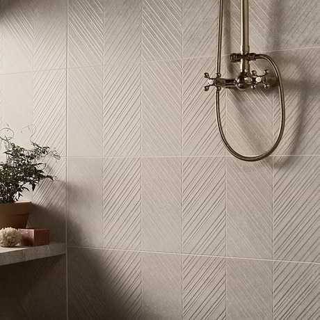 Stoneside Cream Beige Chevron 12x36 Textured Matte Ceramic Tile