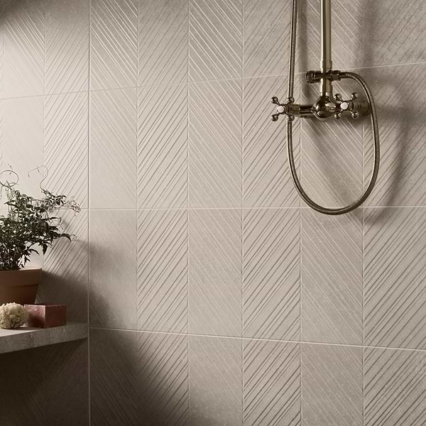 Stoneside Cream Beige Chevron 12x36 Textured Matte Ceramic Tile