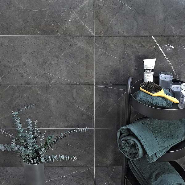 Marble Tech Amani Grey 12x24 Polished Marble Look Porcelain Tile 