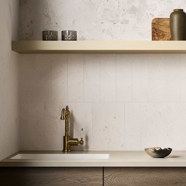 Piccoli Petite Avorio Cream 4x12 Terrazzo Look Matte Porcelain Tile