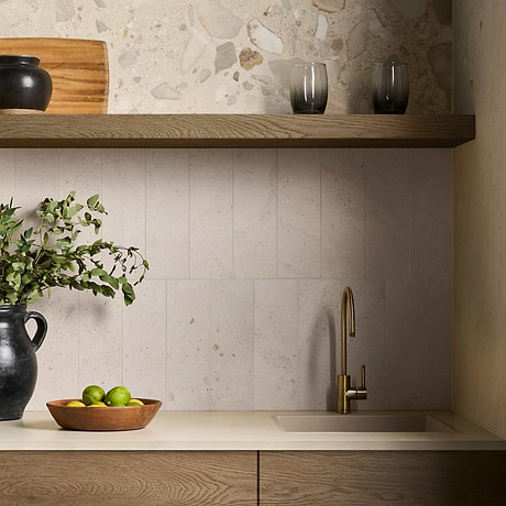 Piccoli Petite Sand Beige 4x12 Terrazzo Look Matte Porcelain Tile