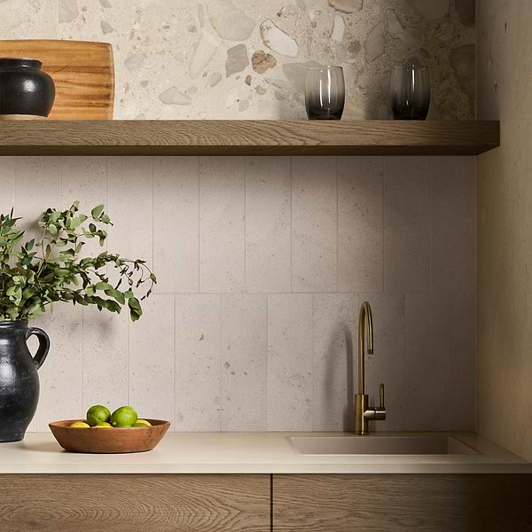 Piccoli Petite Sand Beige 4x12 Terrazzo Look Matte Porcelain Tile