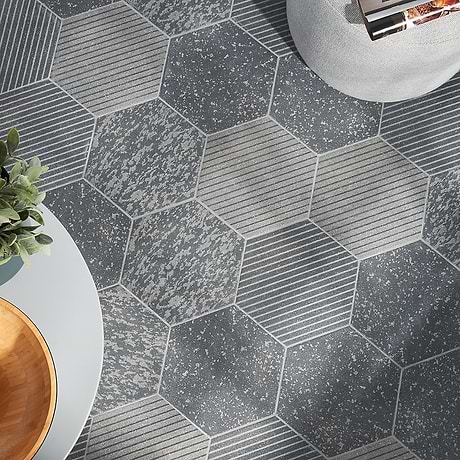 Texstone Deco Antracita Dark Gray 9" Porcelain Matte Hexagon Tile