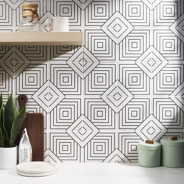 B2W Line Positive 8x8 Matte Porcelain Tile