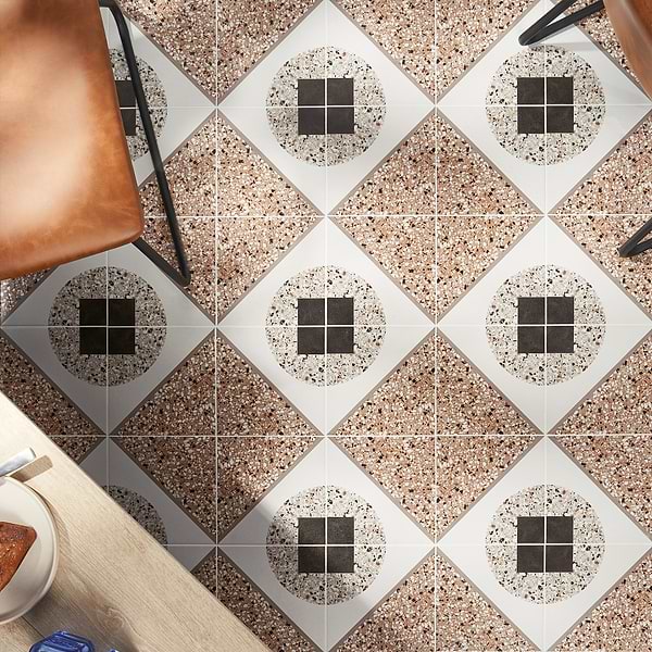 Chips Deco Terracotta Multicolor 8x8 Terrazzo Look Matte Porcelain Tile