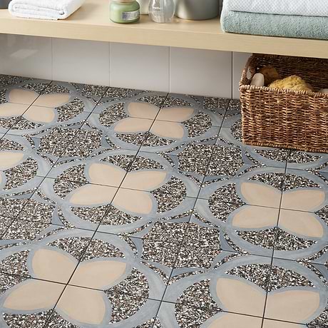Chips Fleur De Lis Nero Multicolor 8x8 Terrazzo Look Matte Porcelain Tile