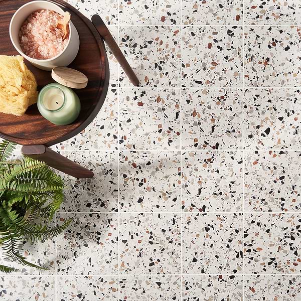Chips Macro Bianco White 8x8 Terrazzo Look Matte Porcelain Tile