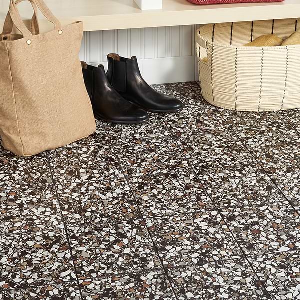 Chips Macro Nero Black 8x8 Terrazzo Look Matte Porcelain Tile