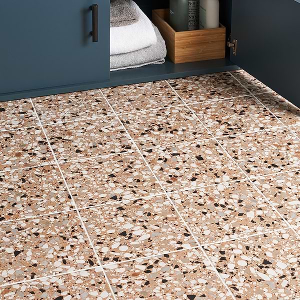 Chips Macro Terracotta Coral Orange 8x8 Terrazzo Look Matte Porcelain Tile
